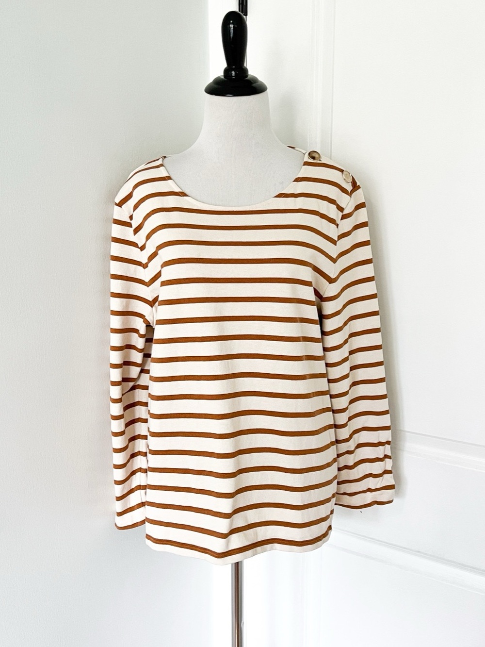 Sézane Striped Long Sleeve Top in White & Brown Size XXL